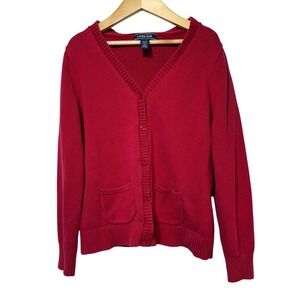 Lands End Kids vintage Red Button Front Cardigan Sweater Size boys M 10/12